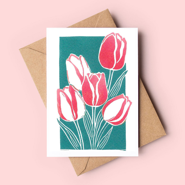 Tulip greeting card - Linocut inspired prints