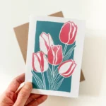 Tulips greeting card – botanical flower card by Grace Wong