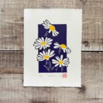 Daisies linocut print – april birth flower wall art by Grace Wong