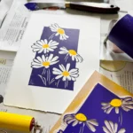 Daisies linocut print – april birth flower wall art by Grace Wong