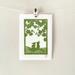 Rabbits Linocut Print – Blosson Buddies Rabbit Wall Art - Image 3