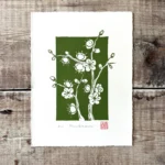 Plum blossom linocut print – botanical floral wall art by Grace Wong