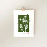 Plum blossom linocut print – botanical floral wall art by Grace Wong