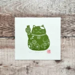 Lucky cat linocut print – hand-printed wall art by Grace Wong