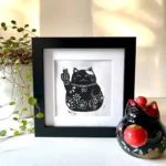 Lucky cat linocut print – hand-printed wall art by Grace Wong