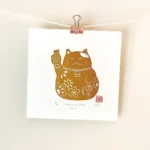 Lucky cat linocut print – hand-printed wall art by Grace Wong