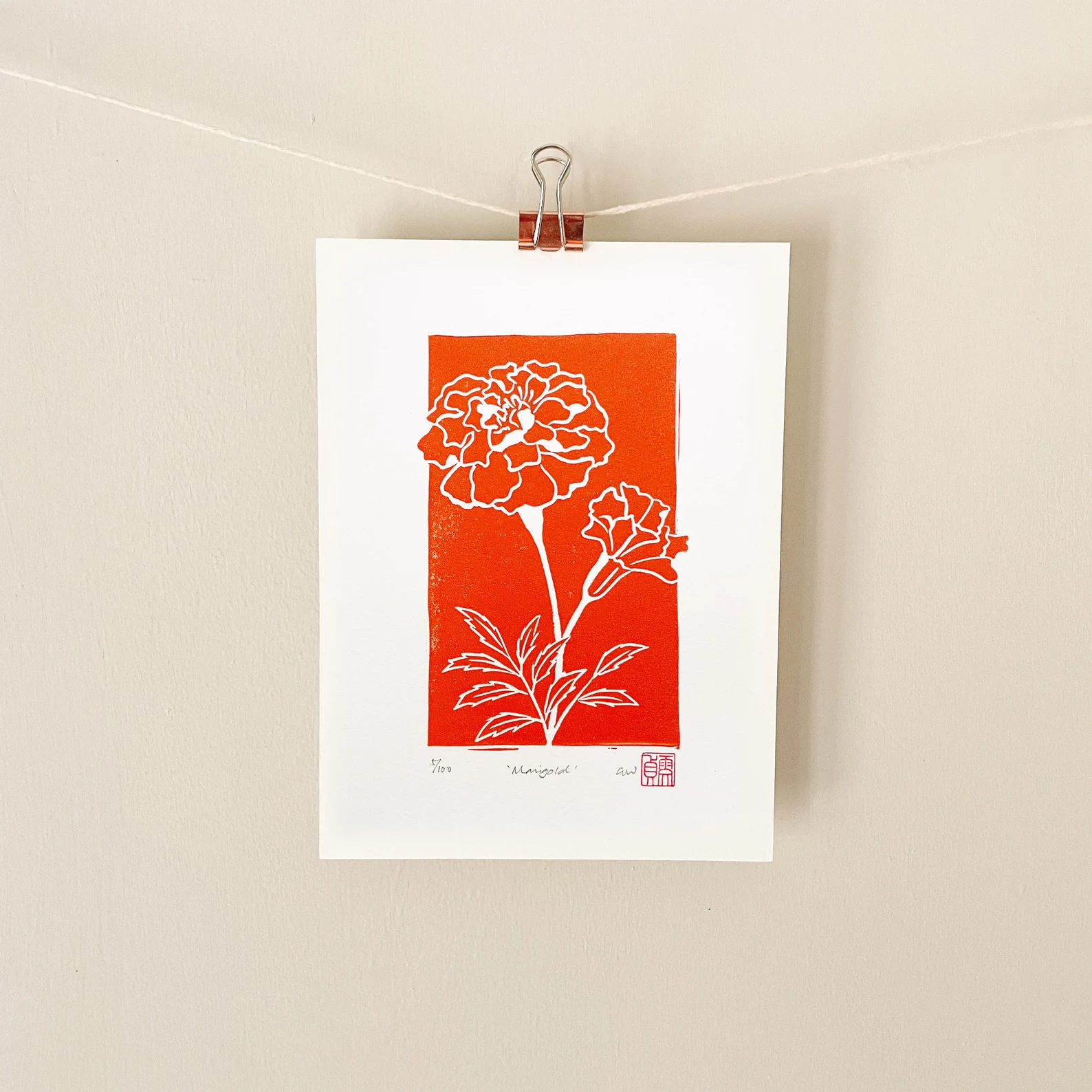 marigold-linocut-print