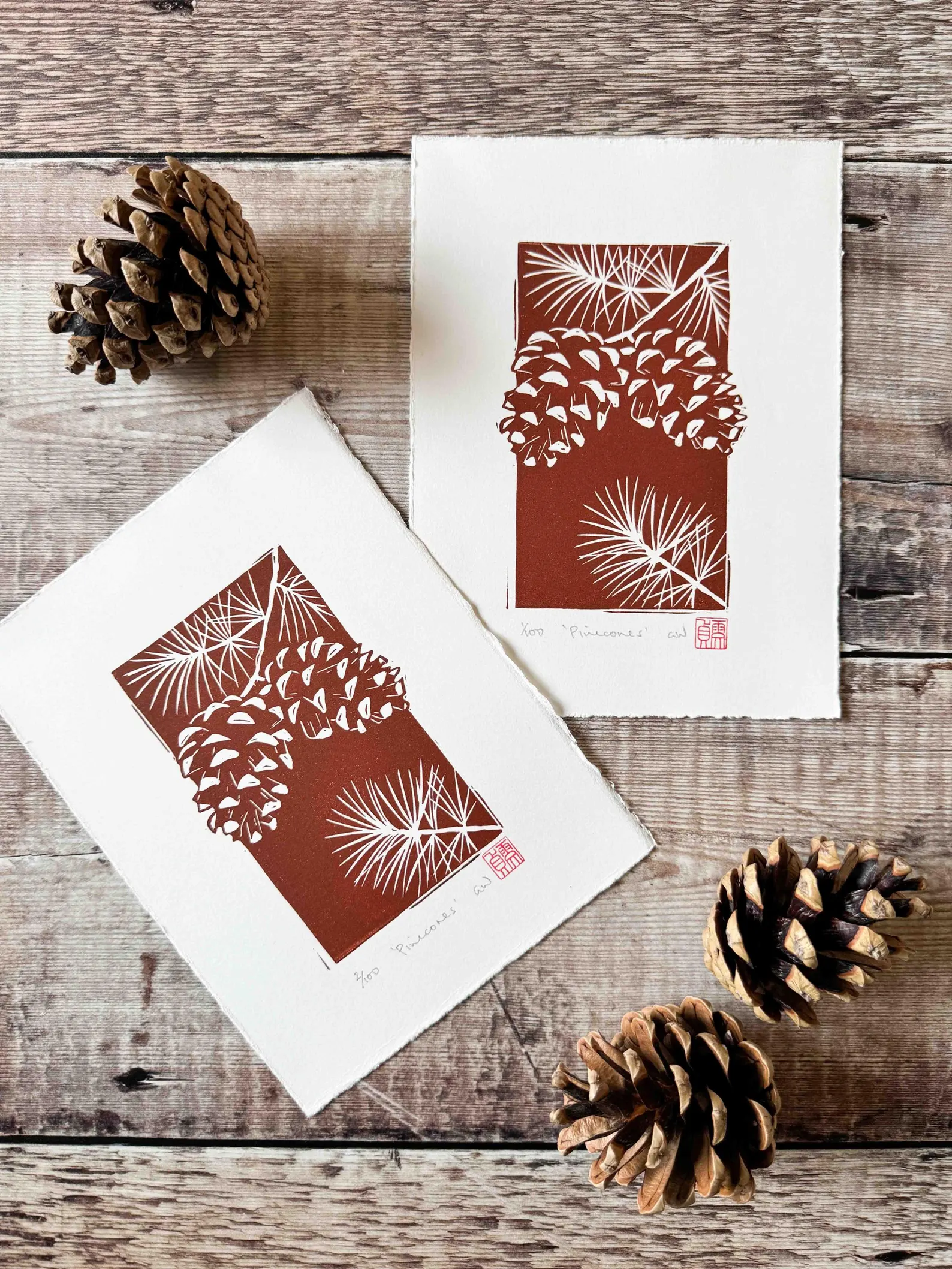 Pinecones Linocut Print – Botanical Autumn Wall Art - Image 3