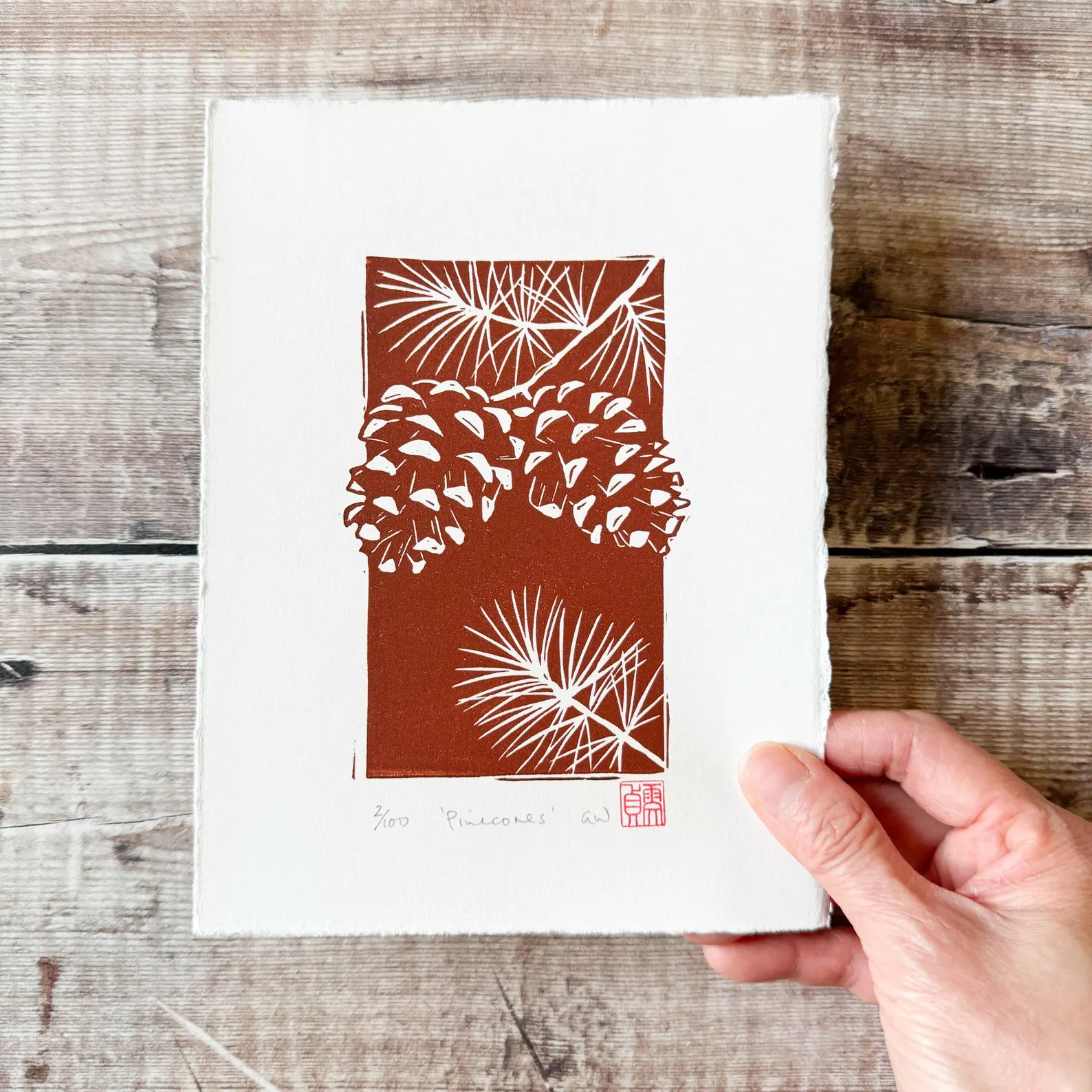 Pinecones Linocut Print – Botanical Autumn Wall Art - Image 2