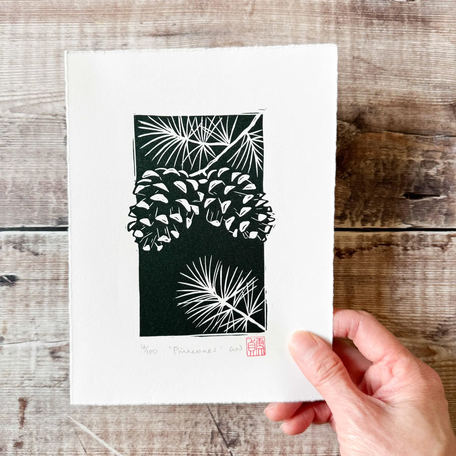 Pinecones Linocut Print – Botanical Autumn Wall Art - Image 4