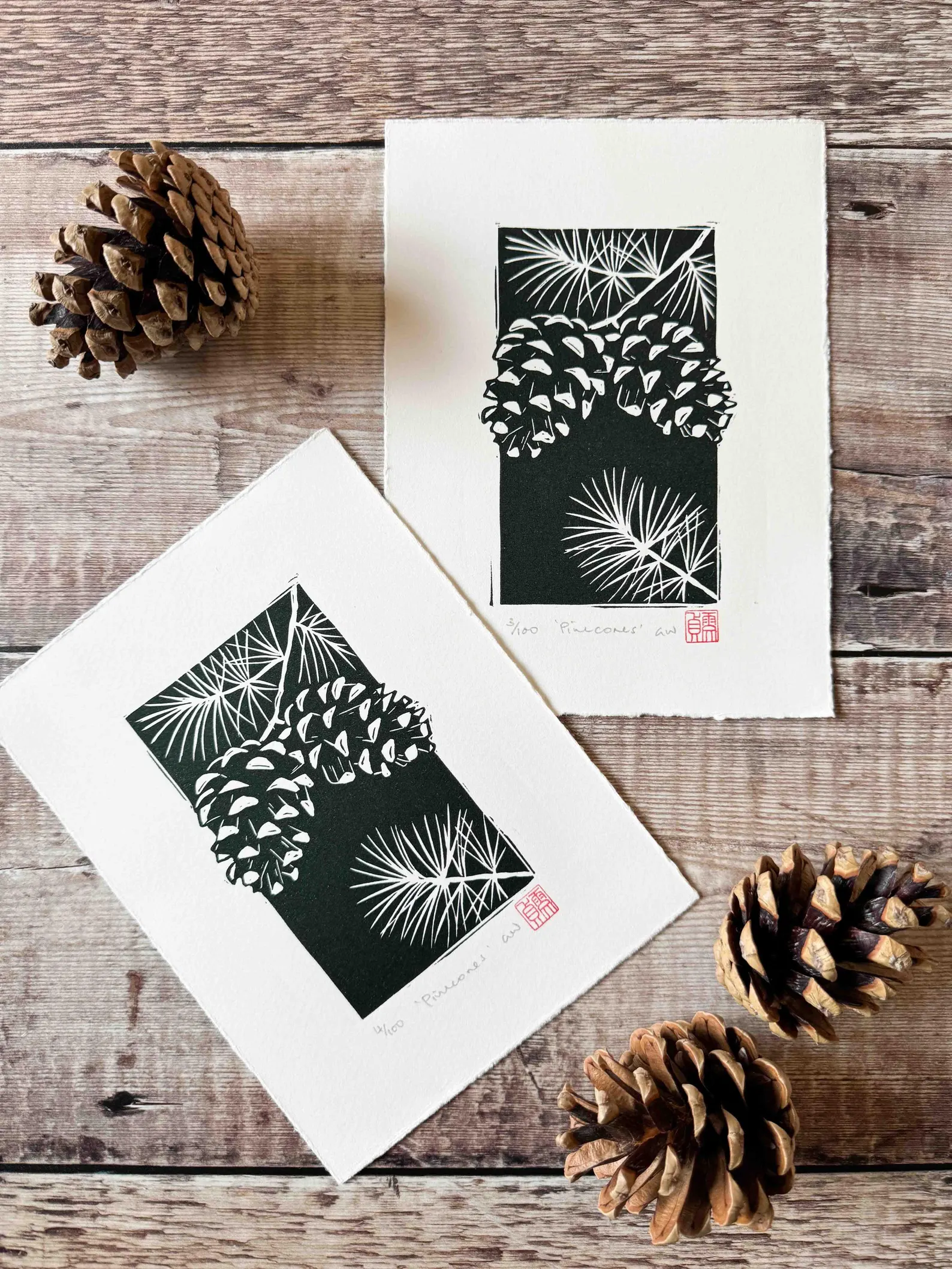 Pinecones Linocut Print – Botanical Autumn Wall Art - Image 5