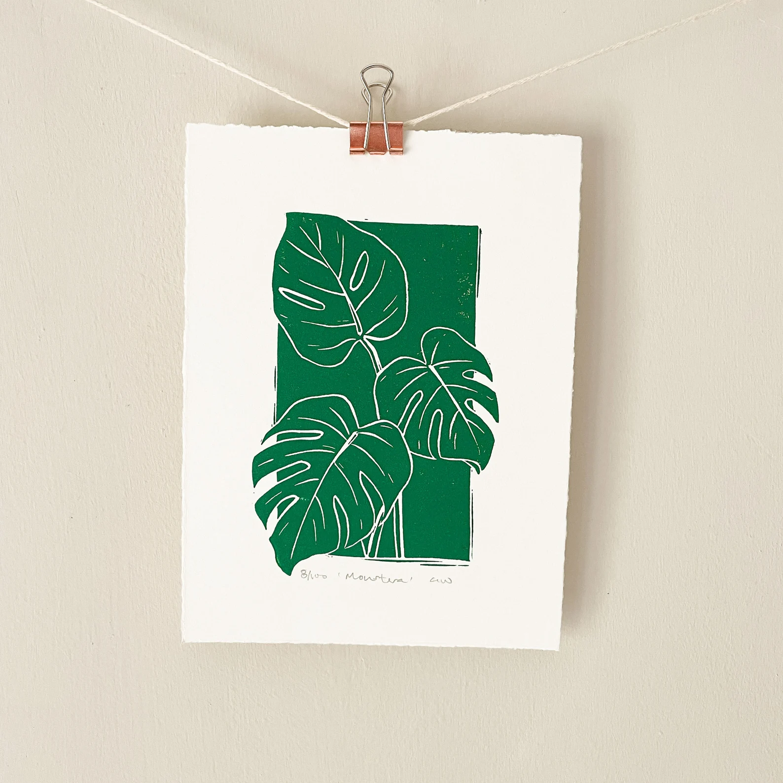 Monstera Linocut Print – Swiss Cheese Plant Art