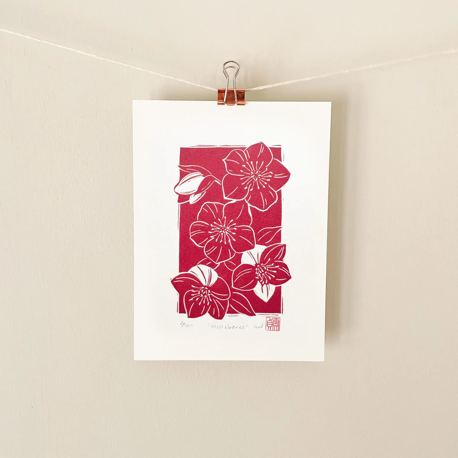 hellebores-linocut-print