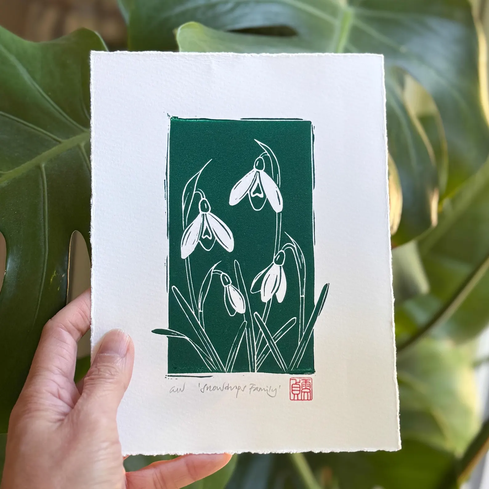 Snowdrop Linocut Print – January Birth Flower Wall Art - Image 3