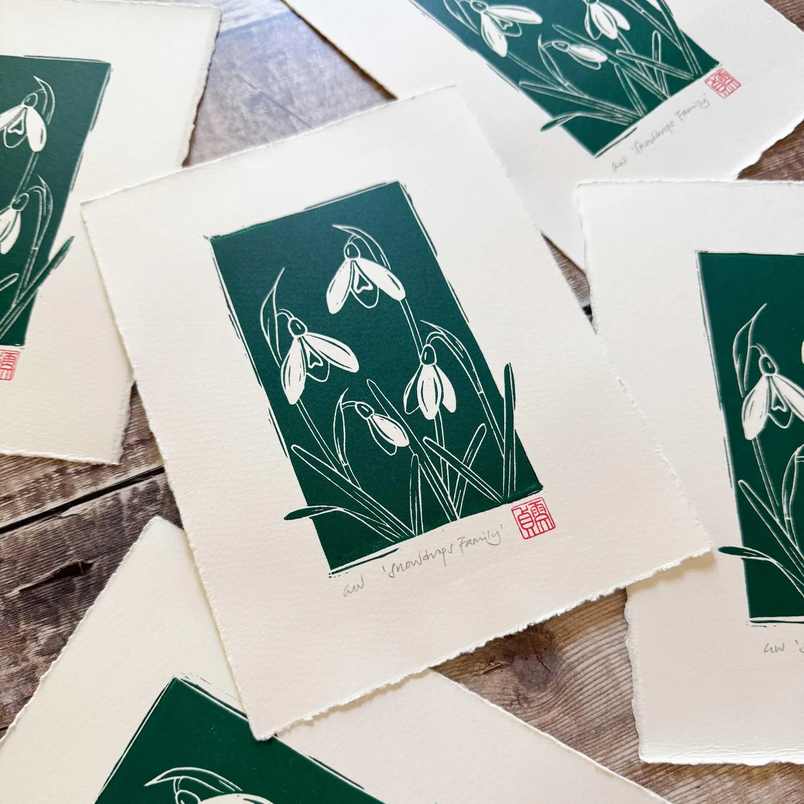Snowdrop Linocut Print – January Birth Flower Wall Art - Image 2