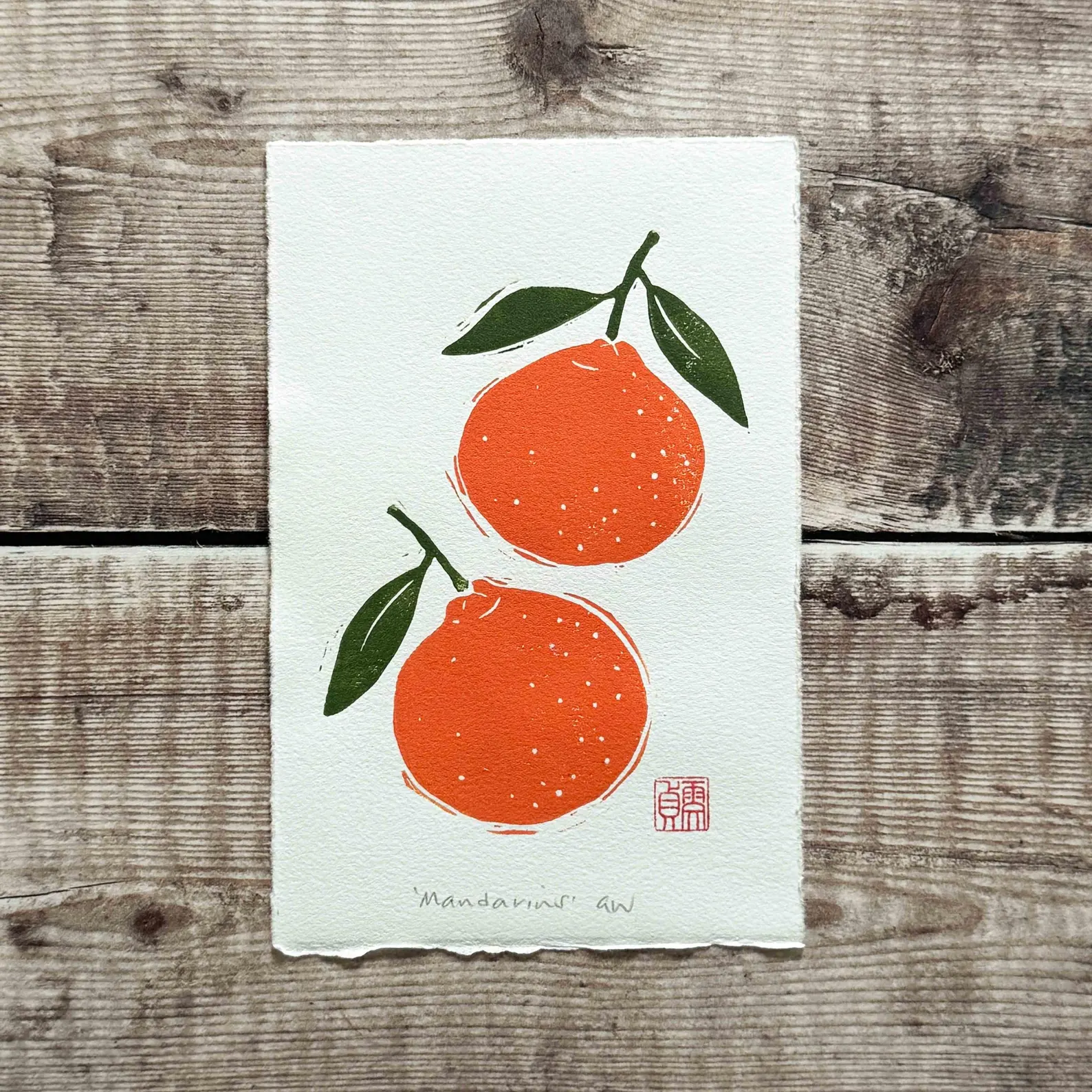 Mandarin Oranges Linocut Print – Original Art