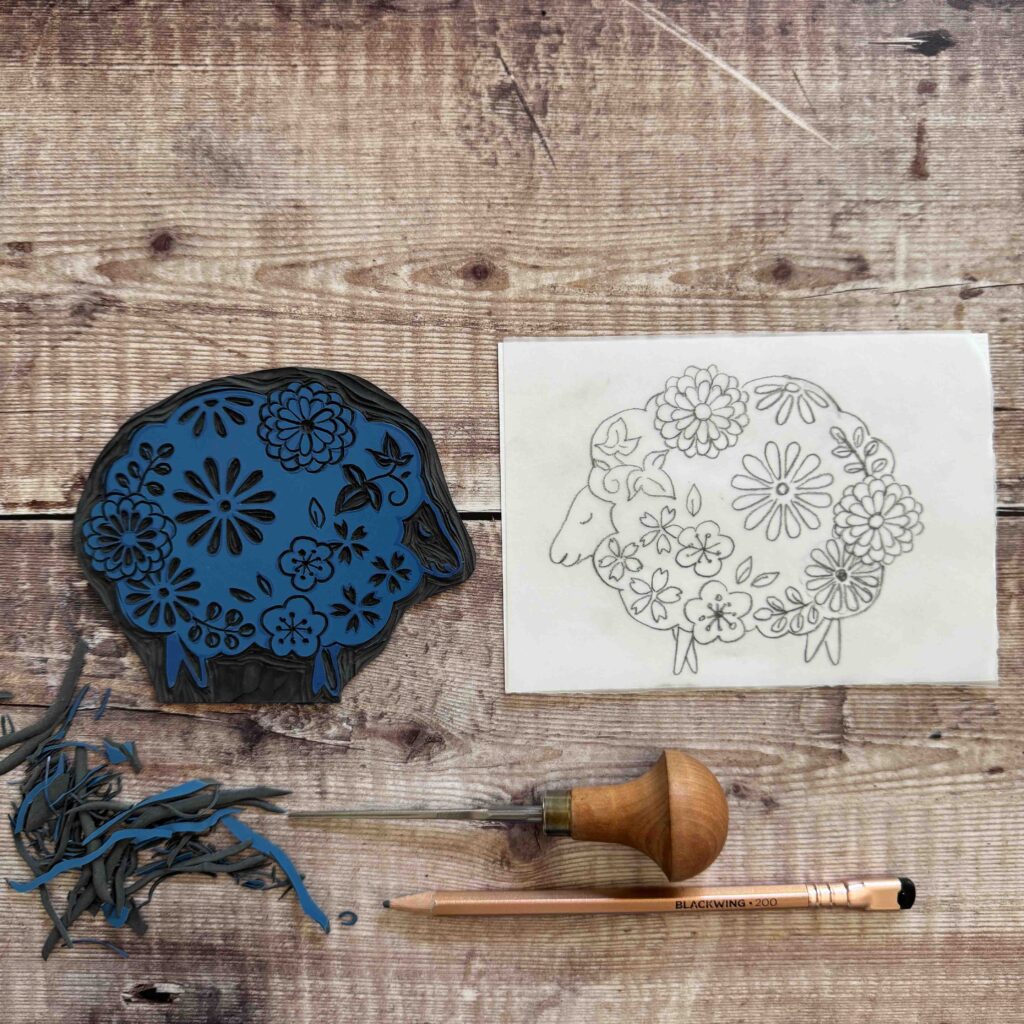 A Carved Lino Block With A Drawingsheep_r