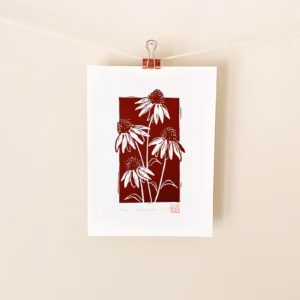 Echinacea Flower linocut print by Grace Wong