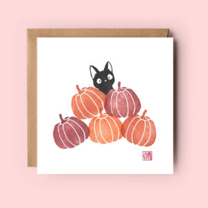Black cat pumpkins card by Grace Wong